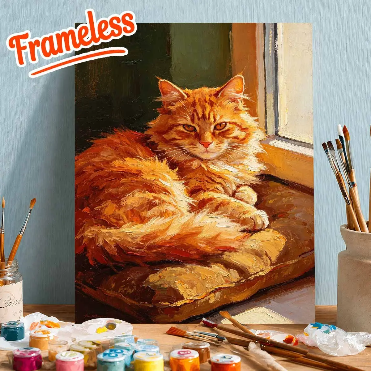 Adult DIY Paint by Numbers Kit, Cat Art Painting Set, Includes Paints, Canvas, Brushes, Home Decor, Family Activity, Holiday Gift, Arts Crafts Supplies