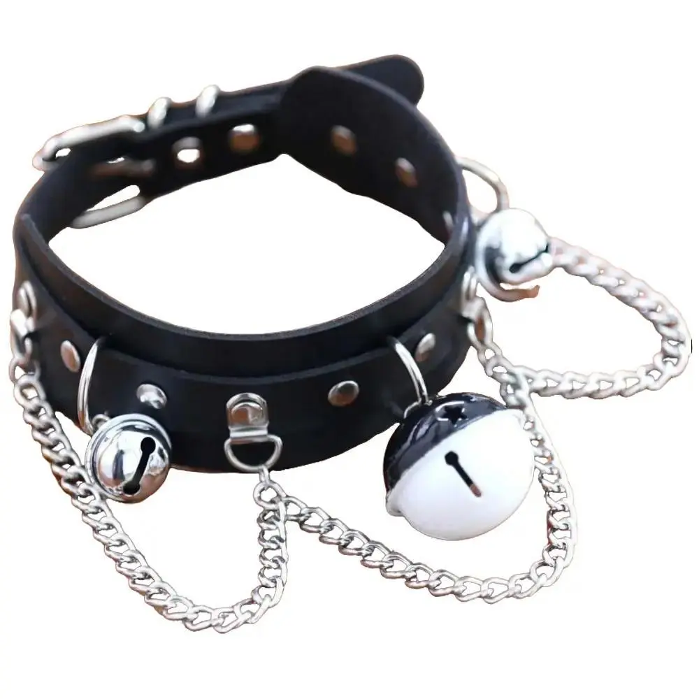 Women's Gothic Punk PU Leather Choker - Double-Layer Strap, Metal Chains, Star Bell Pendants, Bold Edgy Design, Adjustable for Party & Alternative Fashion, Sports & Outdoor Protective Accessory