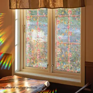 Floral Pattern Window Decorative Sticker, 1 Count Self-Adhesive Window Privacy Film, Removable Window Decal and Decoration for Living Room and Bedroom Glass