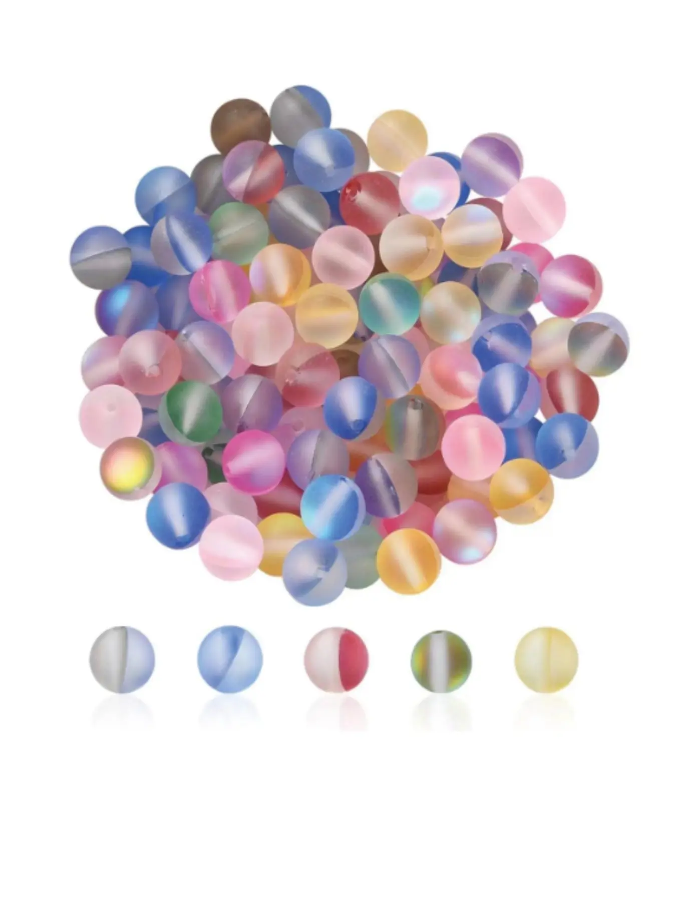 100pcs Frosted Aurora Glass Beads 8mm Mixed Colors, Flashy Rainbow Round Beads for DIY Bracelets Necklaces Earrings Jewelry Accessories