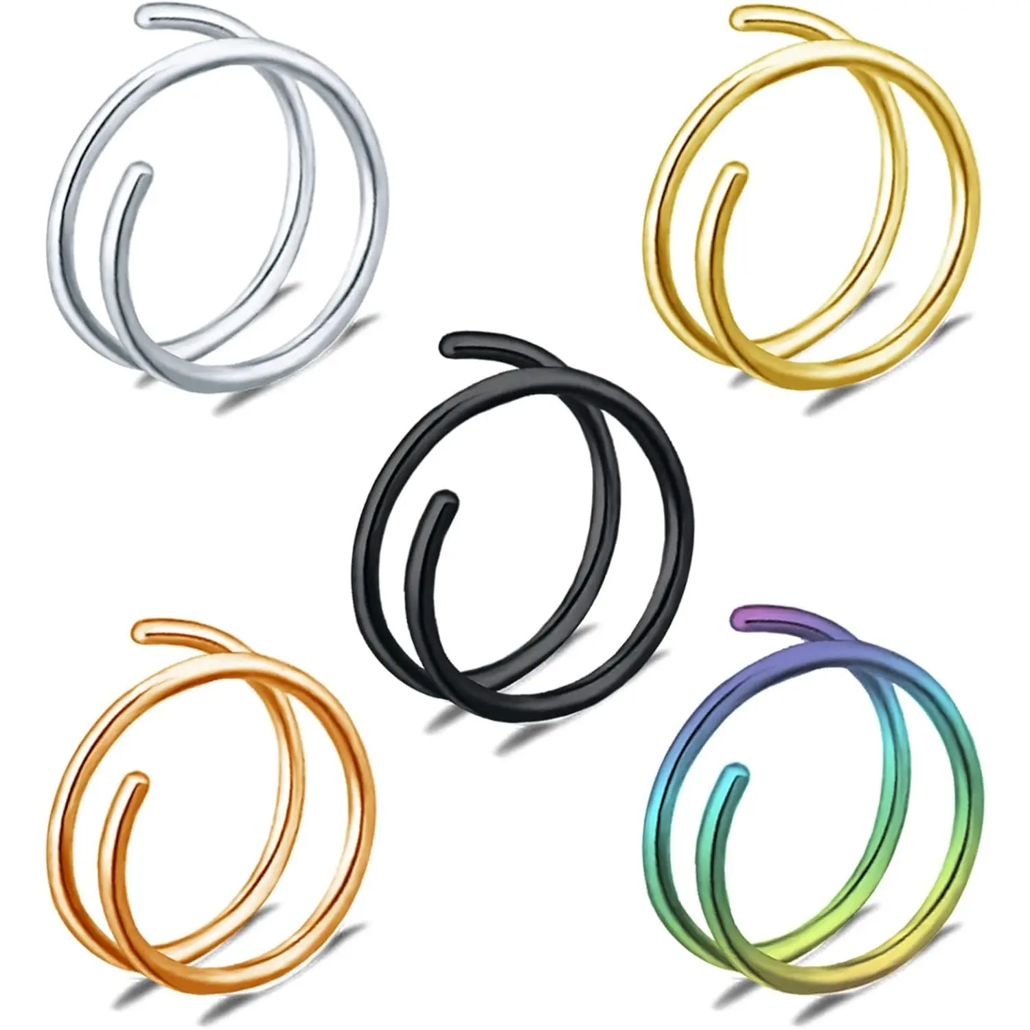 18G & 20G Double Nose Ring for Single  - Stainless Steel Left & Right Spiral Hoops