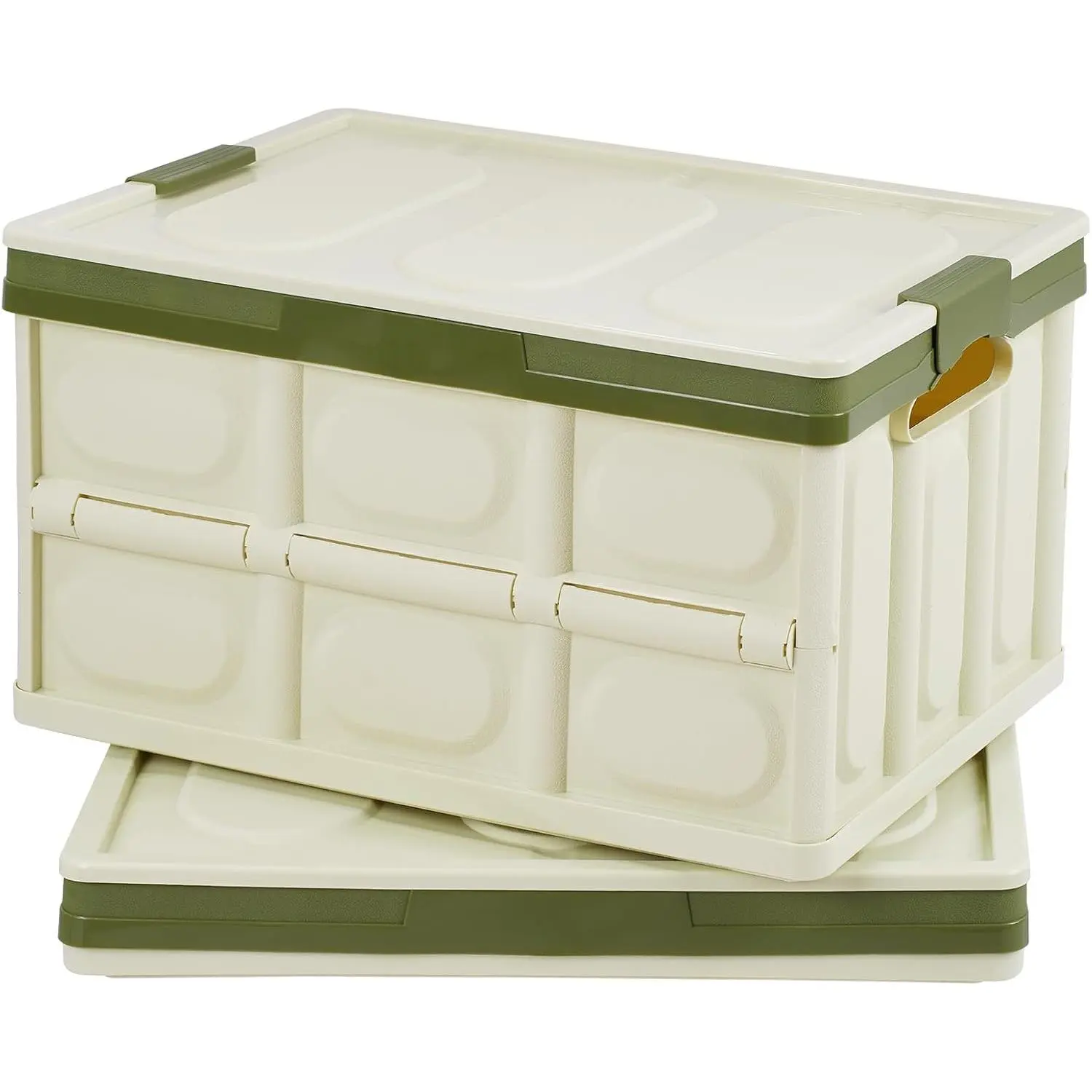2 Pack Foldable Storage Bin with Lid, 30L Collapsible Plastic Storage Crate, Lidded Stackable Storage Box Container for Bedroom Bathroom Office Clothes  Books Grocery, Green