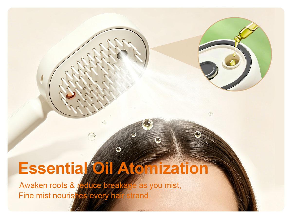 Electric Spray Airbag Massage Hair Comb, Essential Oil Atomization Hair Care Brush, Self-Cleaning Anti-Tangle Anti-Static Detangler for Smooth & Voluminous Hair