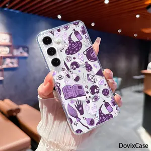Purple Witchy Magic Elements with Stars and Crystals HD Clear Shockproof Transparent Acrylic Magnetic Printed Phone Case for Samsung Galaxy S26 S25 S24 S23 S22 S21 S20 Fe Plus Ultra Edge S10E A57 A56 A55 A54 A37 A36 A35 A34 A26 A25 A24 A23 A17 A16 A15 A14