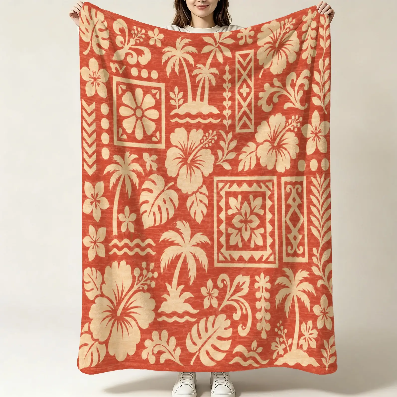 1 Pack Tropical Hawaiian Hibiscus Palm Pattern Flannel Throw Blanket, Perfect for Bedroom, Sofa, Camping, Picnic, Travel & Naps, Summer American Farmhouse Home Decor Blanket
