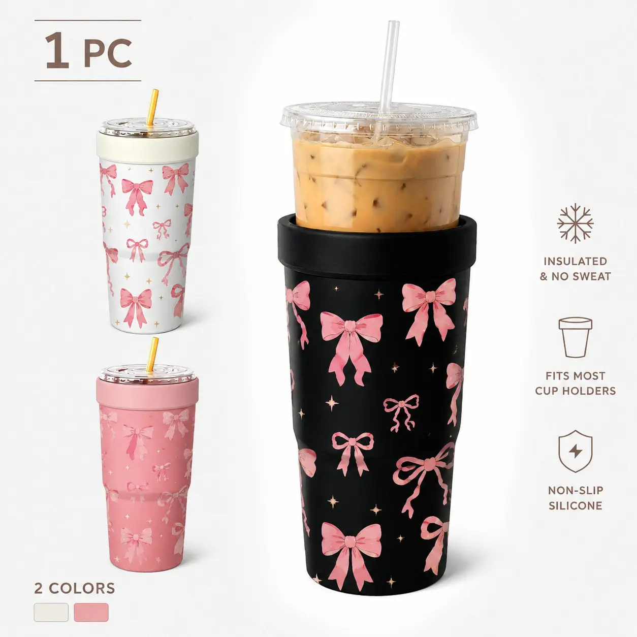 1 Pc 32oz Coquette Bow Print 2-in-1 Insulated Can Cooler, Includes Tumbler Lid, Converts into a 32oz Travel Tumbler, Double Wall Vacuum Stainless Steel, Fits Most 16-24oz To-Go Coffee & Bubble Tea Cups, Perfect for Halloween, Christmas & Daily Use