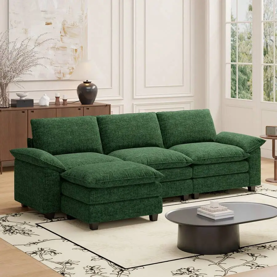 Sectional Couch Living Room, Modular Sofa With Ottoman, L Shaped Cloud Couches Set, Comfy Sofa Bed, Chenille Sofa,Suitable Living Room, Apartment, Office,