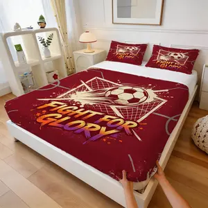 3Pcs American Vintage Passionate Soccer Fitted Sheet Set, Inspirational Shooting Slogan, Create An Immersive Soccer Fan Bedroom