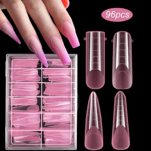 96PCS Dual-Shape Nail Molds Set, Nail Art Supplies & Nail Forms! Full-Cover Pointed Extensions, Pink & Transparent Options, Polygel Compatible, Effortlessly Achieve Salon-Quality Nail Tips Art