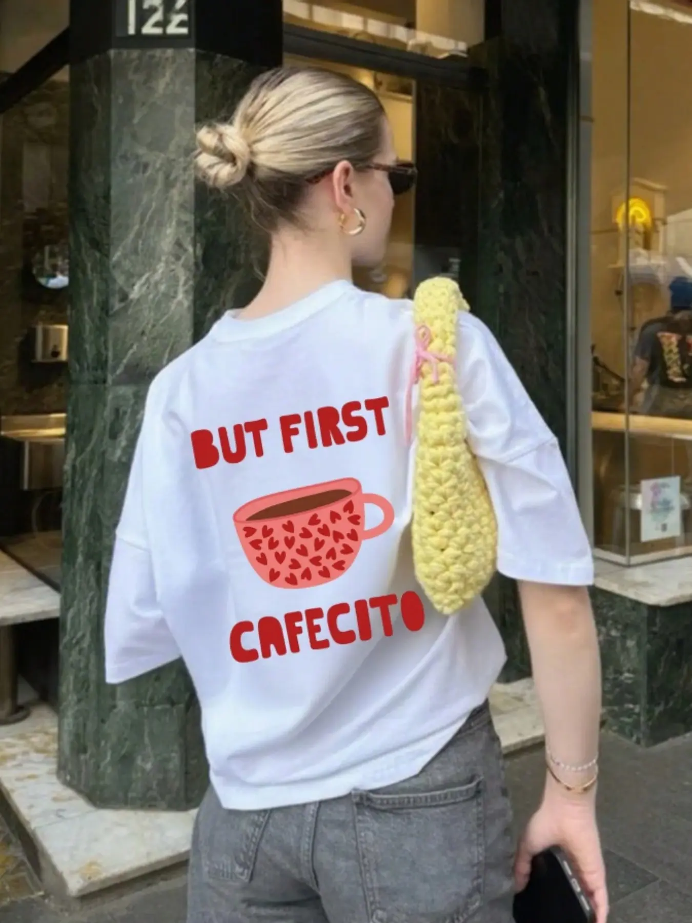 Soft Breathable Double Sided But First Cafecito Coffee Cup Graphic Print Crewneck Loose Fit Short Sleeve T-shirt Aesthetic Streetwear Casual Daily Going Out Top For Coffee Lovers