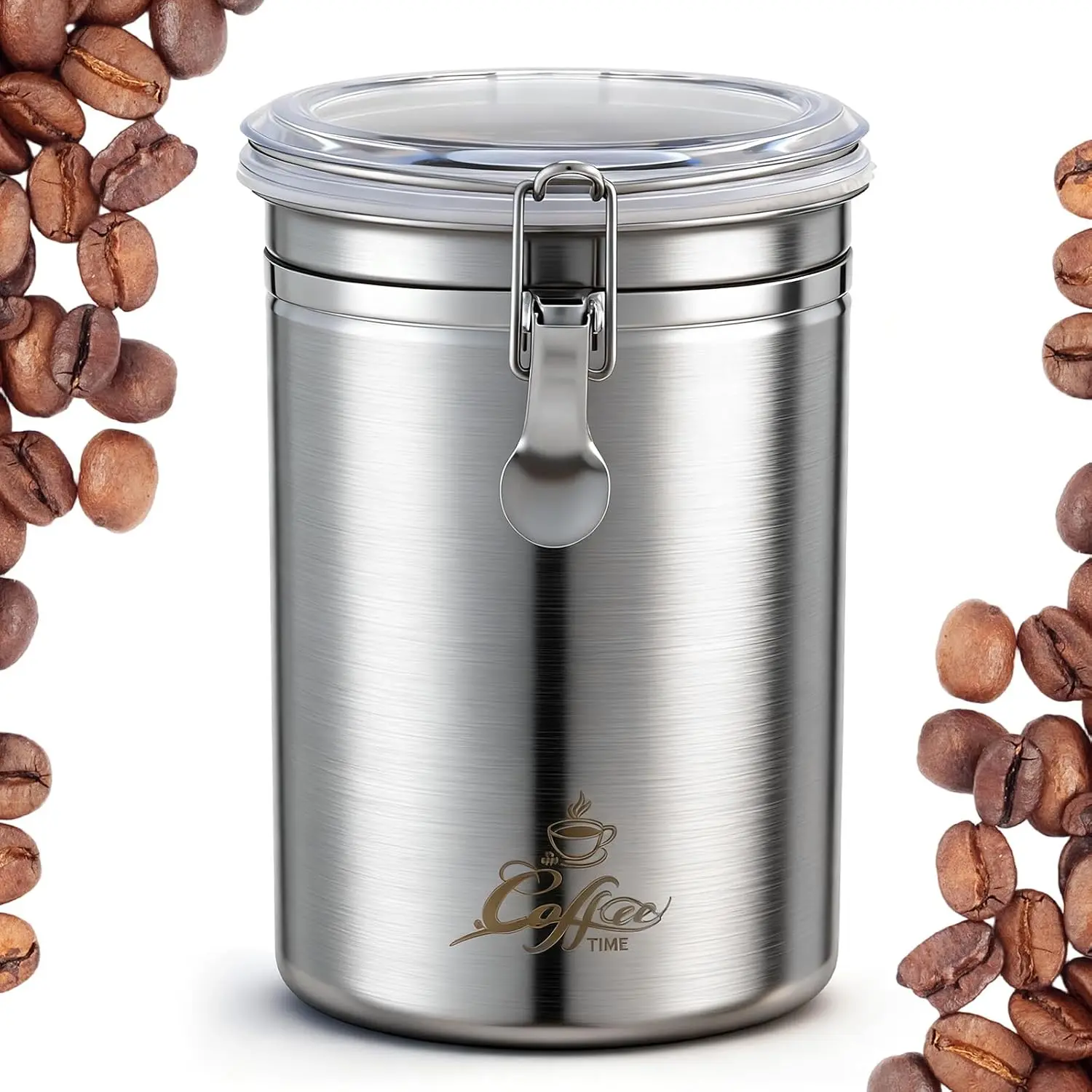Stainless Steel Coffee Canister 62 Fl oz Coffee Jar Container with Airtight Clamp Lid, Bean Storage Container for Bean Storage Kitchen Bar Countertopop