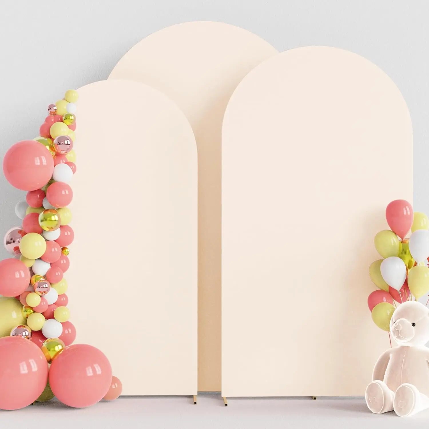Wedding Arch Backdrop Cover (7.2FT, 6.6FT, 6FT) Set of 3 Spandex Fitted Beige Arch Covers Round Top Chiara Covers Stretchy Backdrop for Birthday Banquet Decor