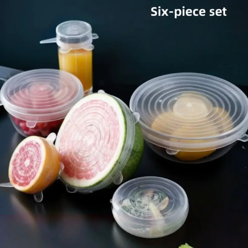 6pcs Silicone Elastic Lids, Reusable Durable Food Storage Bowl Lids, Silicone Lid Cover, Dishwasher & Refrigerator Safe Storage, Kitchen Supplies, Silicone Stretch Lids
