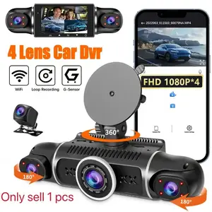 Father's Day Gift, Plug-And-Play 4-Channel Dash Cam, 1080P 360° View, Night Vision, Loop Recording, G-Sensor, Parking Mode