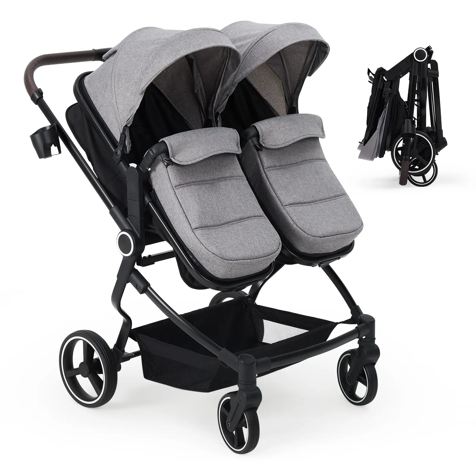 Garvee Lightweight Side-by-Side Double Stroller for Twins – Compact Collapsible Twin Baby Travel Stroller with High Seats, Adjustable Canopy & Recline for Newborns and Toddlers – Black