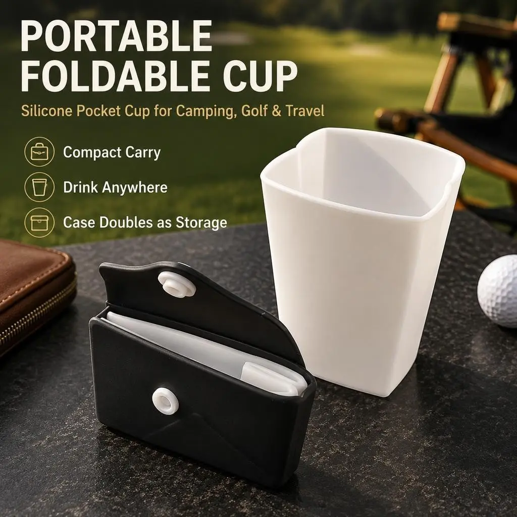 Collapsible Silicone Travel Cup, Portable Reusable Folding Drinking Cup for Camping, Hiking, Golf and Picnic, Suitable for Water, Juice, Wine, Beer and Beverages, Compact Outdoor Cup for Travel and Small Item Storage