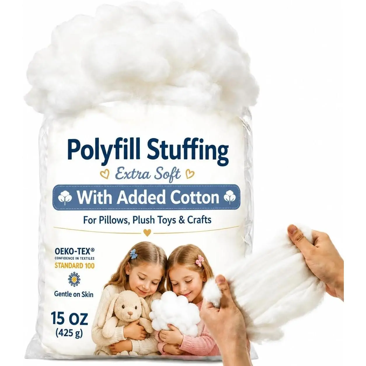 Added  Polyfill Stuffing, 15oz/425g Extra Soft Pillow Stuffing,  Fiber Fill for Cushions, Stuffed , Crochet Toys, Crafts & Cloud Decor
