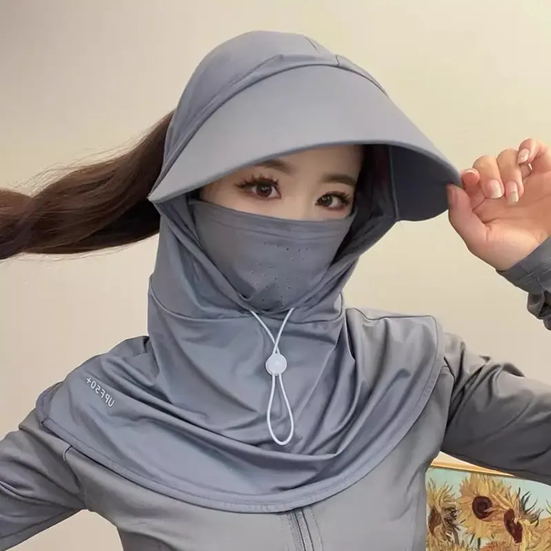Full face sunscreen, mask, hat, hooded towel, outdoor headgear, sweat-absorbing, ear-hanging, ice silk scarf, integrated neck protection. lightweight breathable headwear