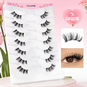 MAANGE 7 Pairs C Curl Half Lash False Eyelashes, Natural Cat Eye Lashes, Lightweight & Comfortable, Easy to Apply, Reusable, Perfect for Lifted Eye Look & Everyday Makeup