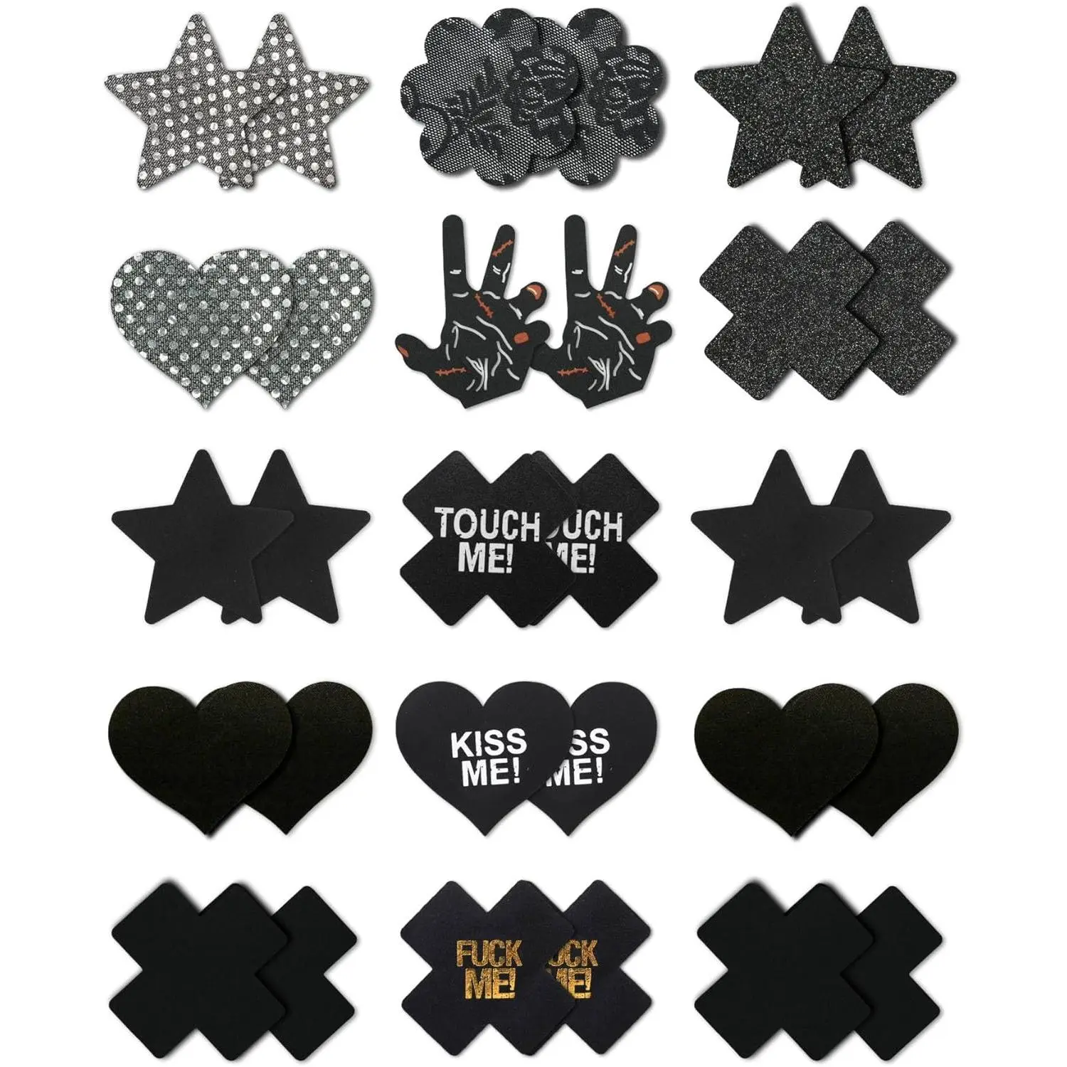 Pasties Rave Pack - 15 Pairs Nipple Covers Stickers - Disposable Sticky Breast Petals