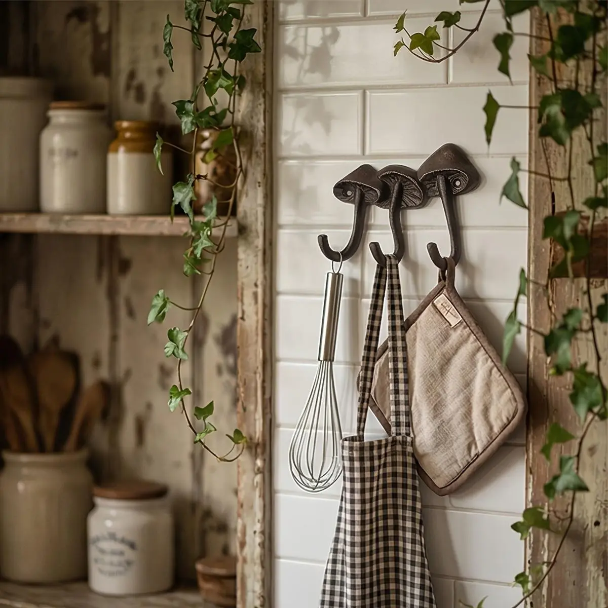1pc of cast iron mushroom hook, retro metal mushroom wall hanging hook, clothes hanger, key bag, decorative clothes hook, towel hook, suitable for any place