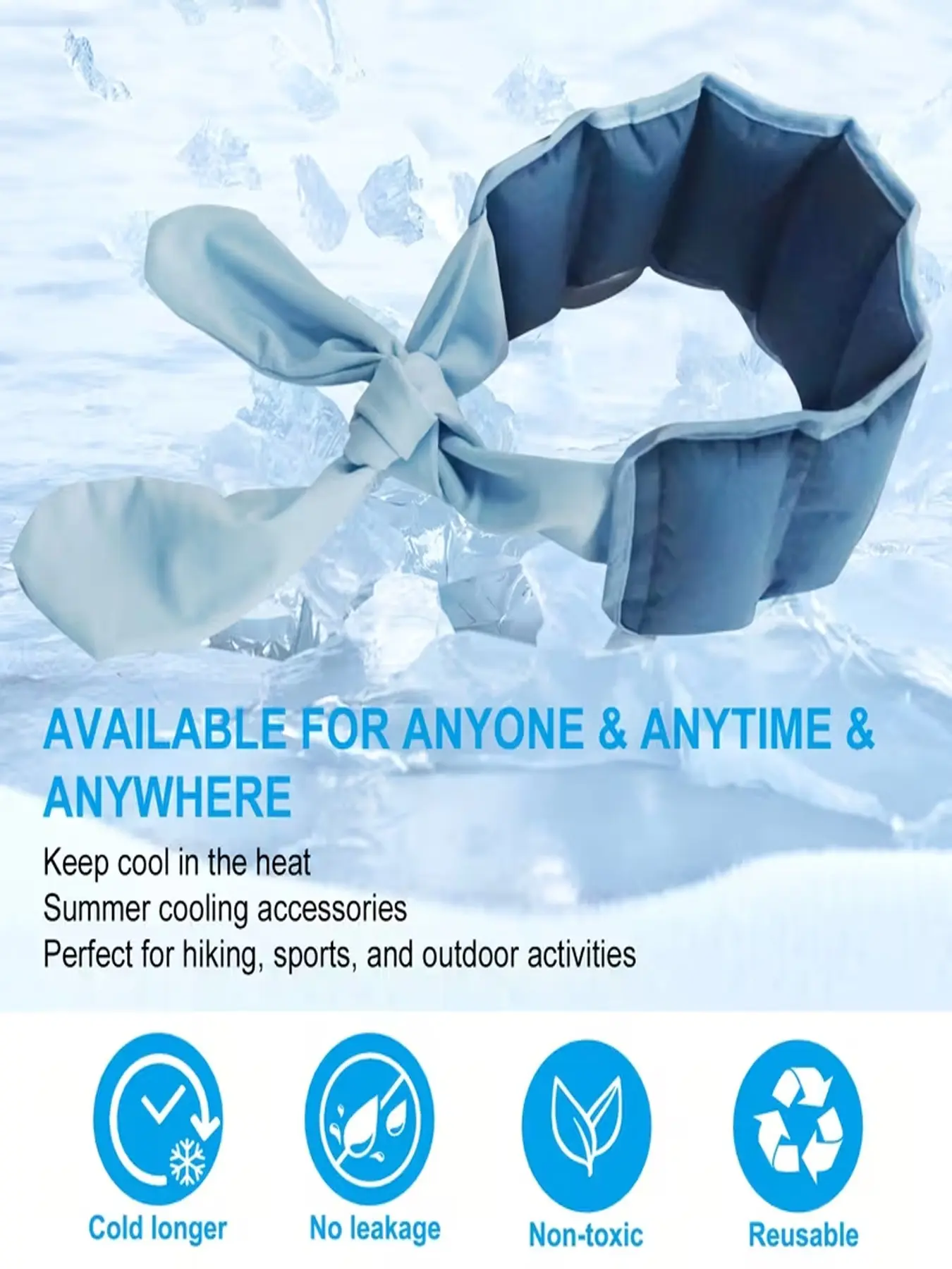 Sport Neck Cold Sensation Ice Silk Scarf, Reusable Polymer Self-Adhesive Ice Pack, Ideal for Cold and Hot Compresses, New Design