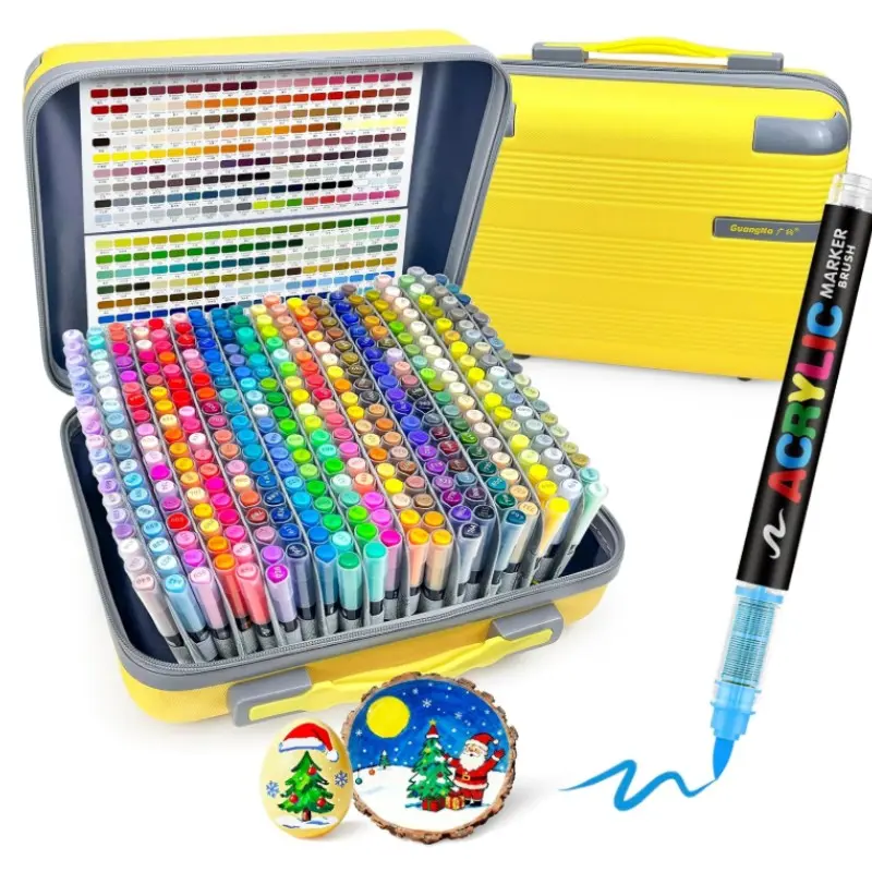 Guangna 360 Color Acrylic Marker Set, Portable Hard Case, Soft Brush Tip, Fast-Drying, Multi-Surface Use, DIY Art Supplies