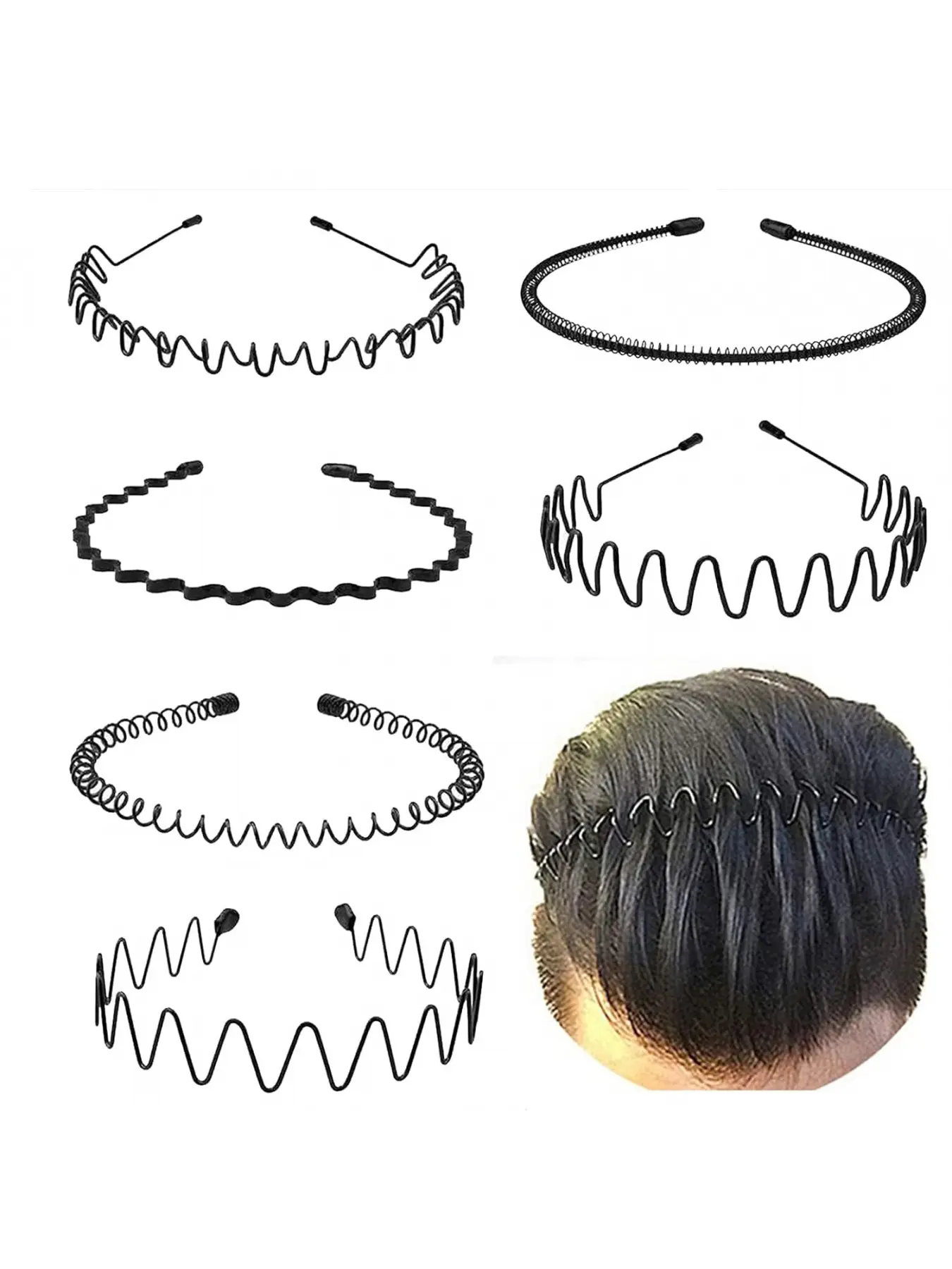 Metal Wavy Headbands Unisex Elastic Non-Slip Metal Hair Bands for Sports Daily Fashion Hair Accessories 6 Pack