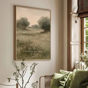 2d flat poster,2D canvas poster featuring the Bible verse "I am with you" - a vintage Christian scripture wall art print, suitable for rustic settings, perfect for farmhouse decor in apartments, living rooms, and bedrooms