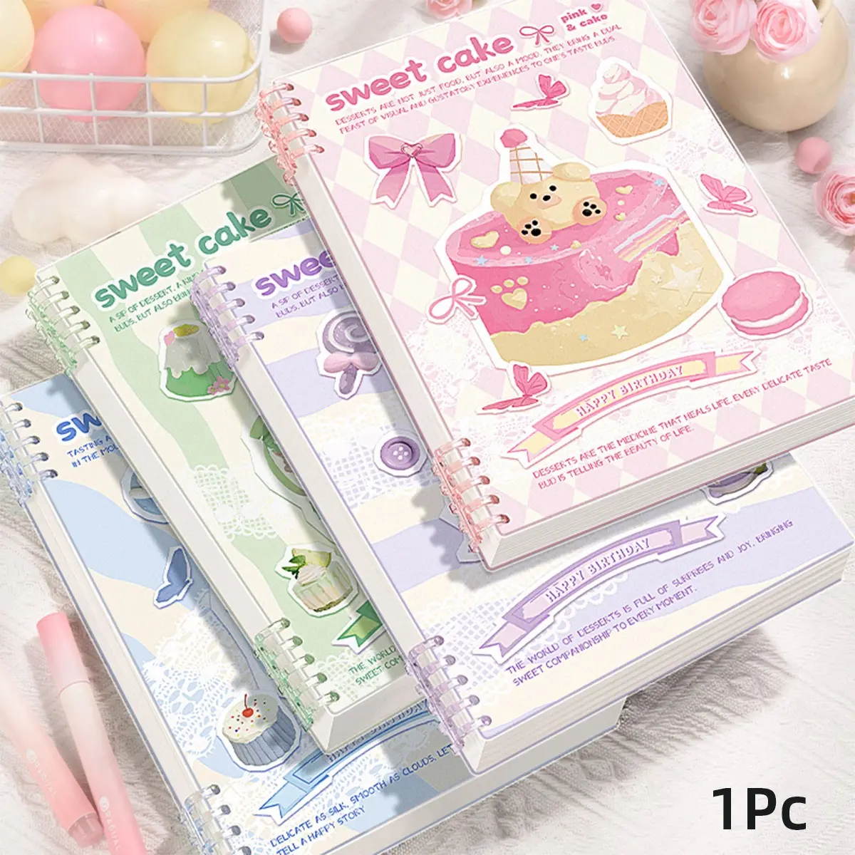 Cute Sweet Cake Notebook Aesthetic Spiral Journal Kawaii Dessert Theme Writing Notebook for Journaling Drawing Notes Planning and Creative Ideas, Pretty Stationery Gift for Desk Decor Lovers, Trendy Back to School Supplies