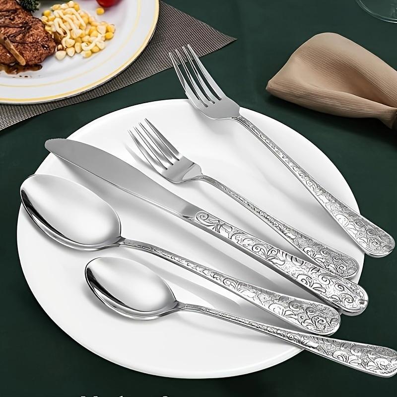 Stainless Steel Vintage Engraved Cutlery Set, 20pcs/set Including Knife & Fork & Spoon, Tableware Set for Home Kitchen Dining Room