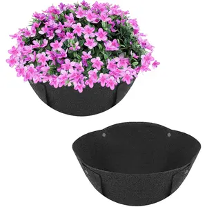 HKZ Hanging Planter Basket Liners - 2 Pack 14 Inch Round Fabric Liners for Hanging Baskets, Replacement Coco Fiber Liner, Durable Non-Woven Liners for Hanging Baskets Planters Flowers, Plants (Black)