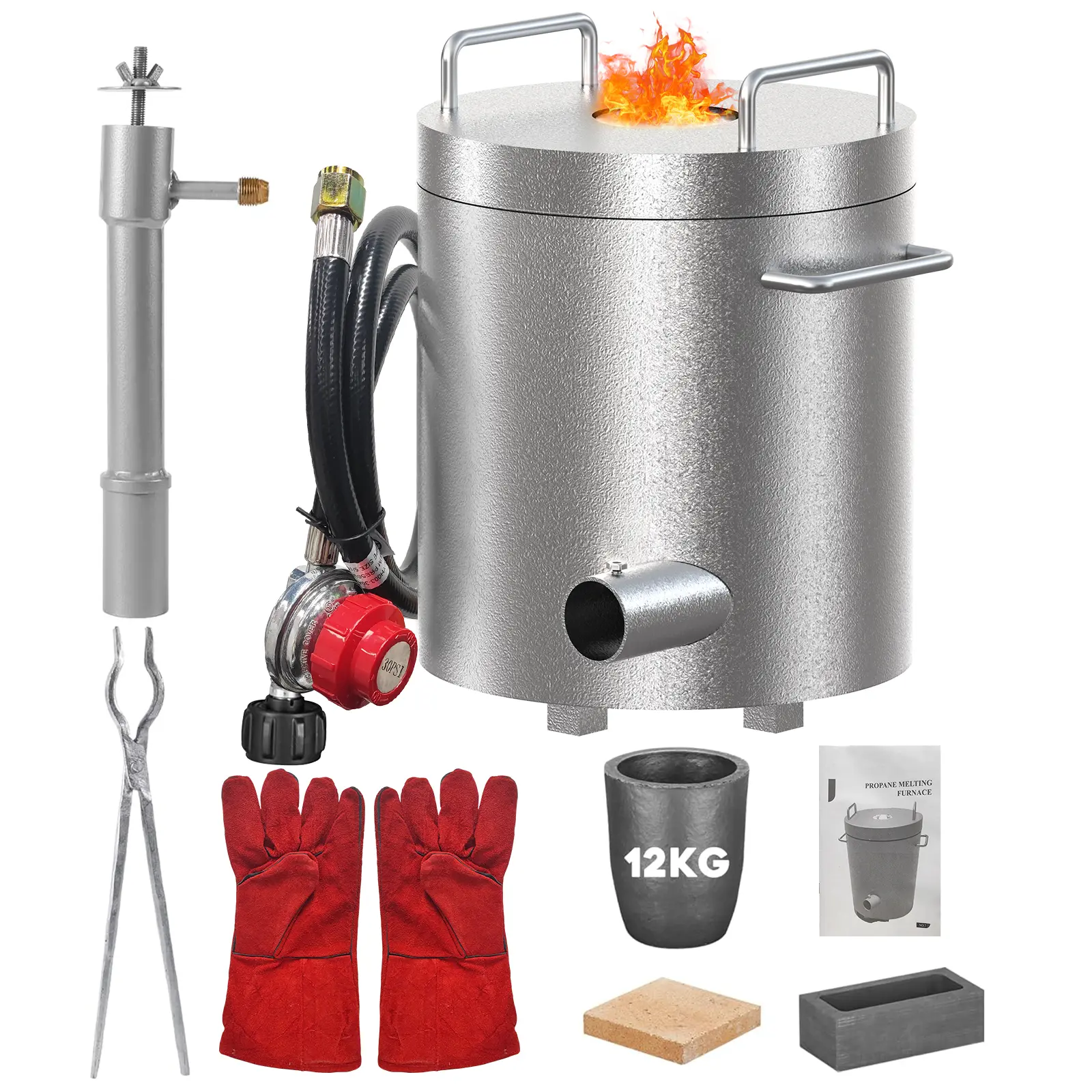 Melting Furnace Kit, 12KG Metal Melting Kit, Propane Melting Furnace With 0-30Pis Gas Valve 1.2M, 12Kg Crucible, Crucible Tongs, Smelter for Jewelry Making and Metal Casting