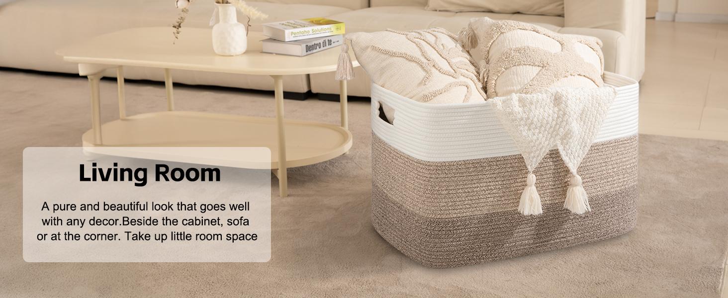 Extra Large Blanket Basket, Rectangle Woven Cotton Rope Storage Basket,Used for storing Dirty Clothes, Stuffed Animal Toy Storage for Living Room,Kids Room,25" x 17" x 16", decorative organizer box