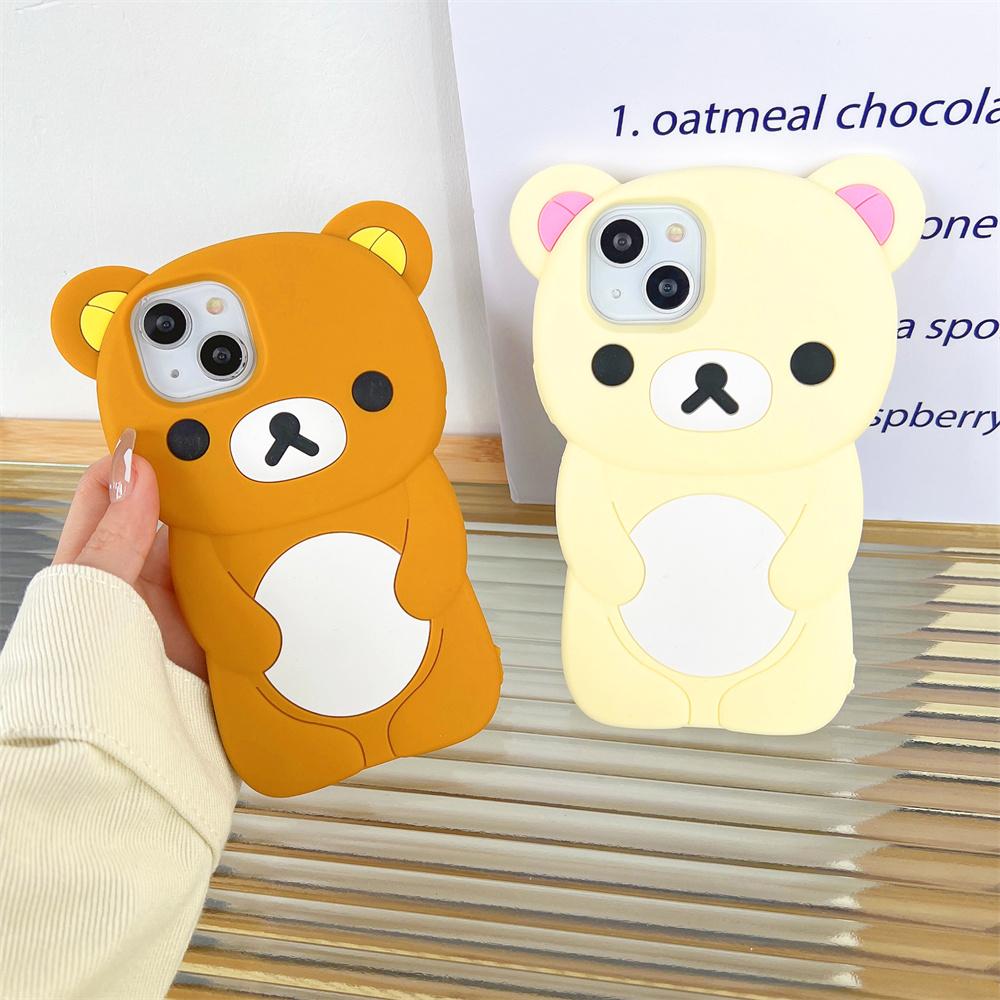 3D Rilakkuma Soft Silicone Protective Phone Case, Cute Cartoon Cover for iPhone 16/15/14/13/12/11 Pro, X, XS, XS Max, XR, 6/7/8 Plus, 4/4S, 5/5S and SE, Smartphone Casing