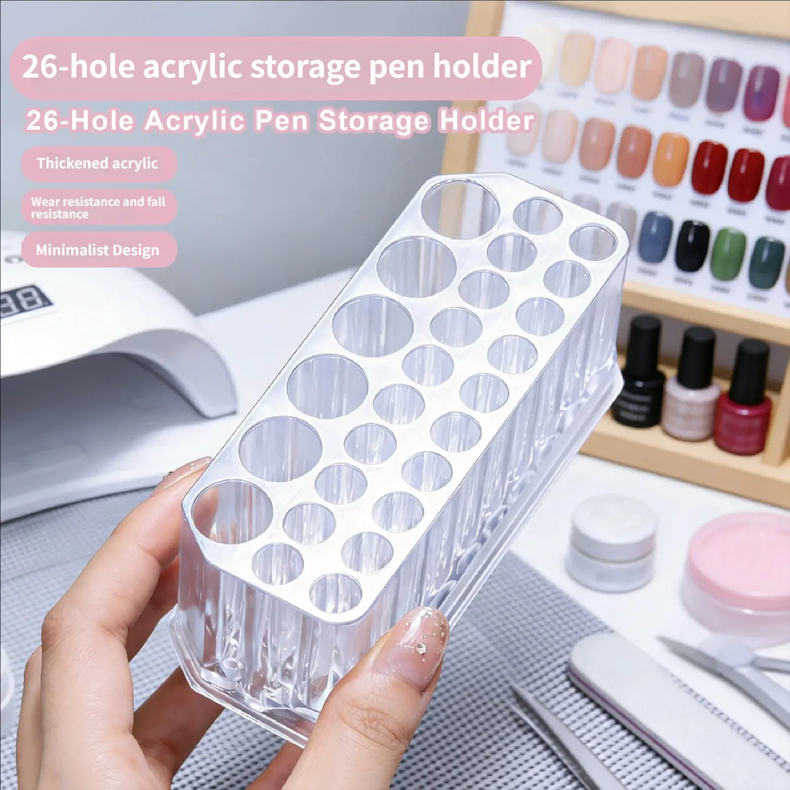 Transparent Acrylic Pen Holder with 26 Holes, Large Capacity Clear Desk Organizer for Nail Art Pens, Makeup Brushes, and Desktop Storage Tools, Multi Functional Organizer
