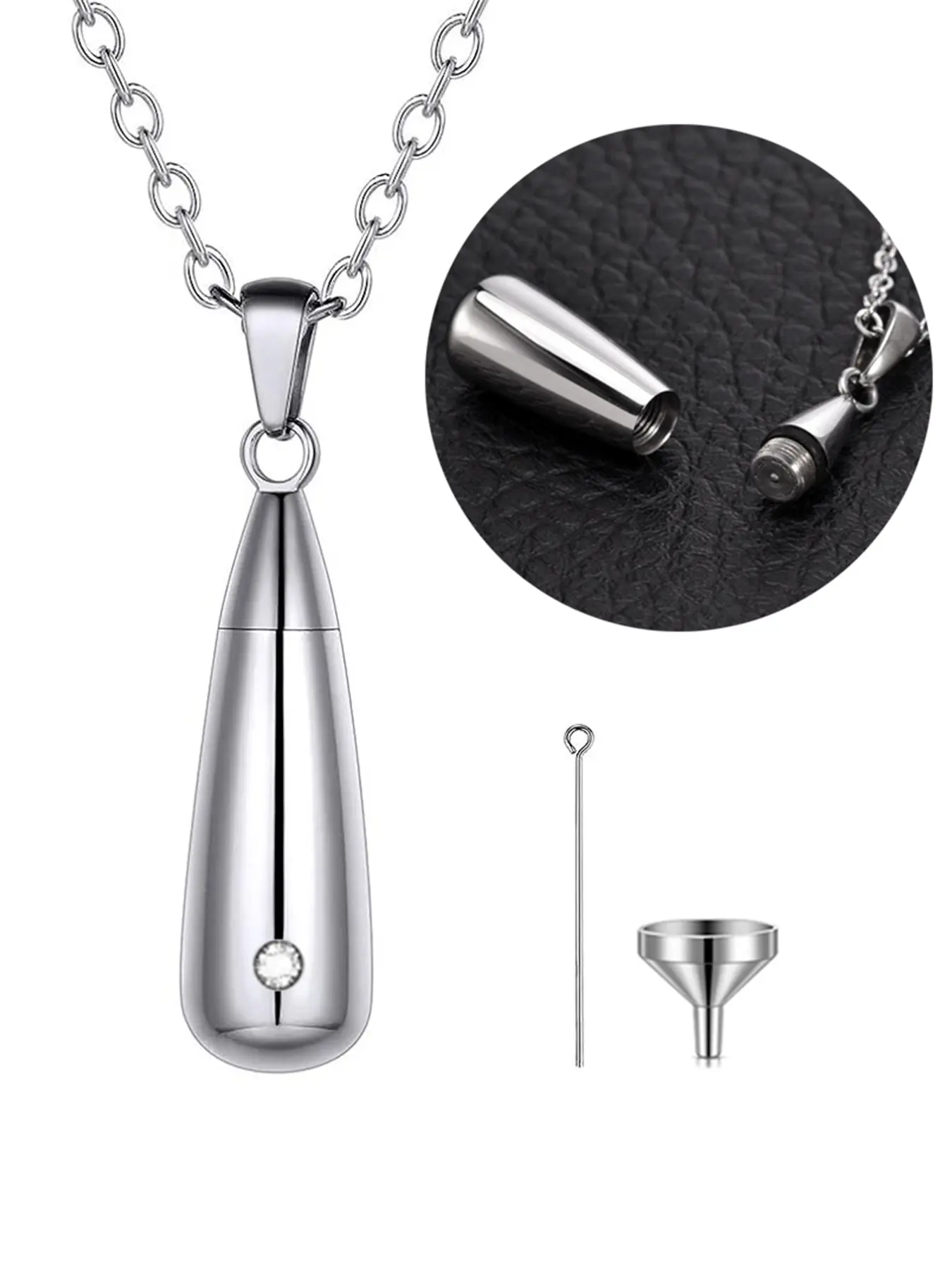 1Pcs Silver Urn Pendant Necklace Teardrop Cremation Jewelry for Ashes Memorial Keepsake for Women