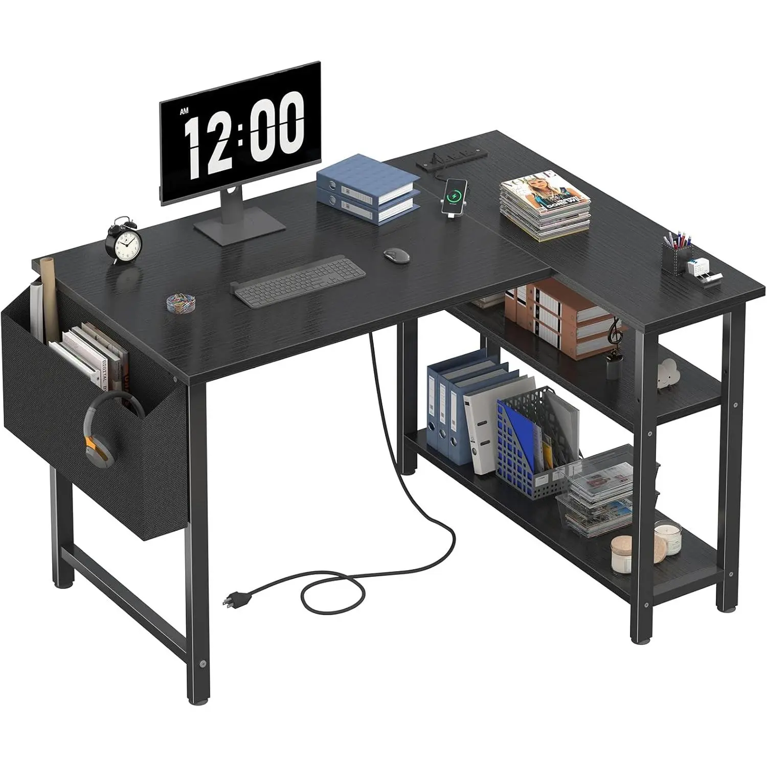 Small L Shaped Gaming Desk with Shelves, 40 Inch Small Corner Computer Gaming Desk for Boys Teens Bedroom, Study Work PC Desks for Home Office Bedroom, Black