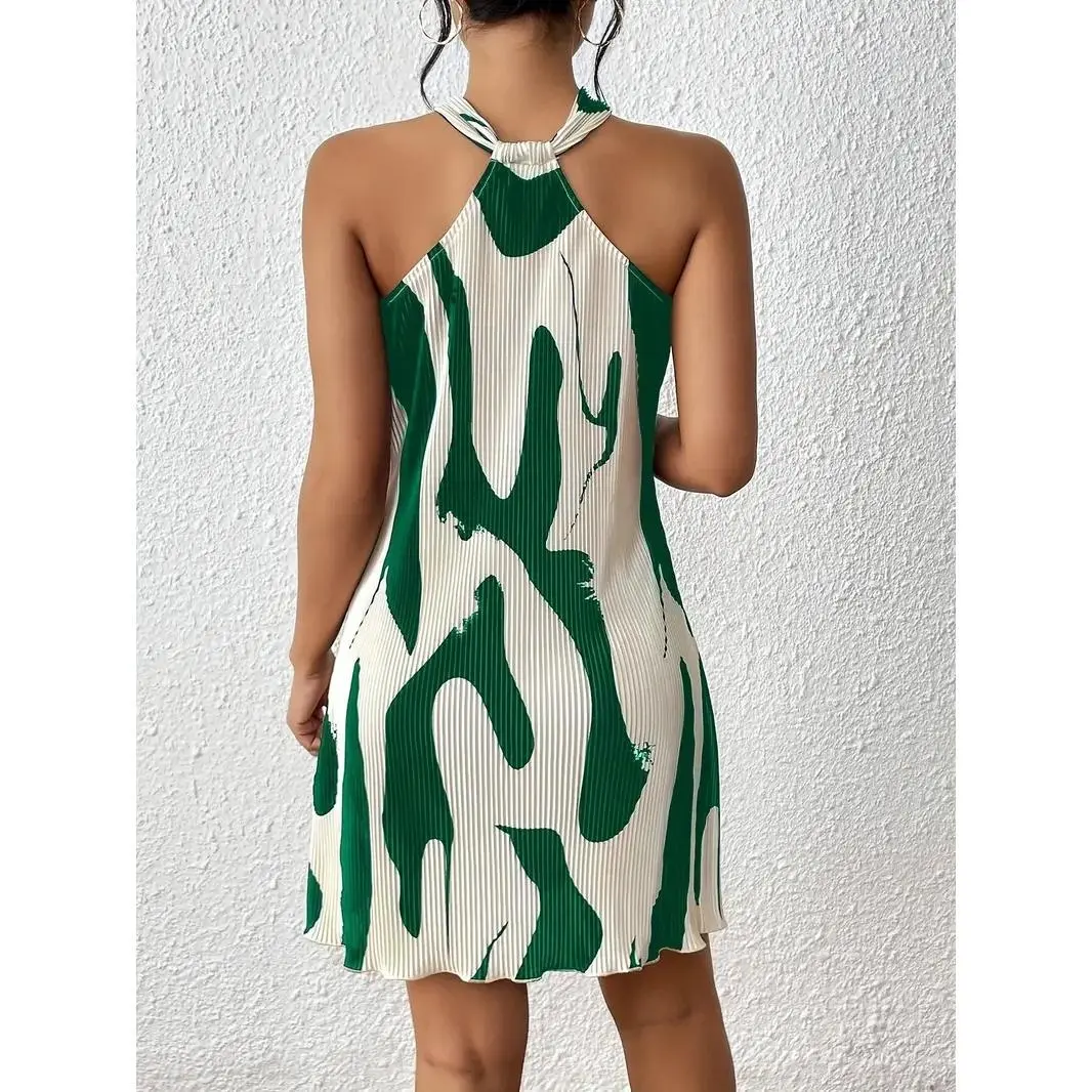 new spring and summer printed sexy off-shoulder lace-up loose women's dress ladies