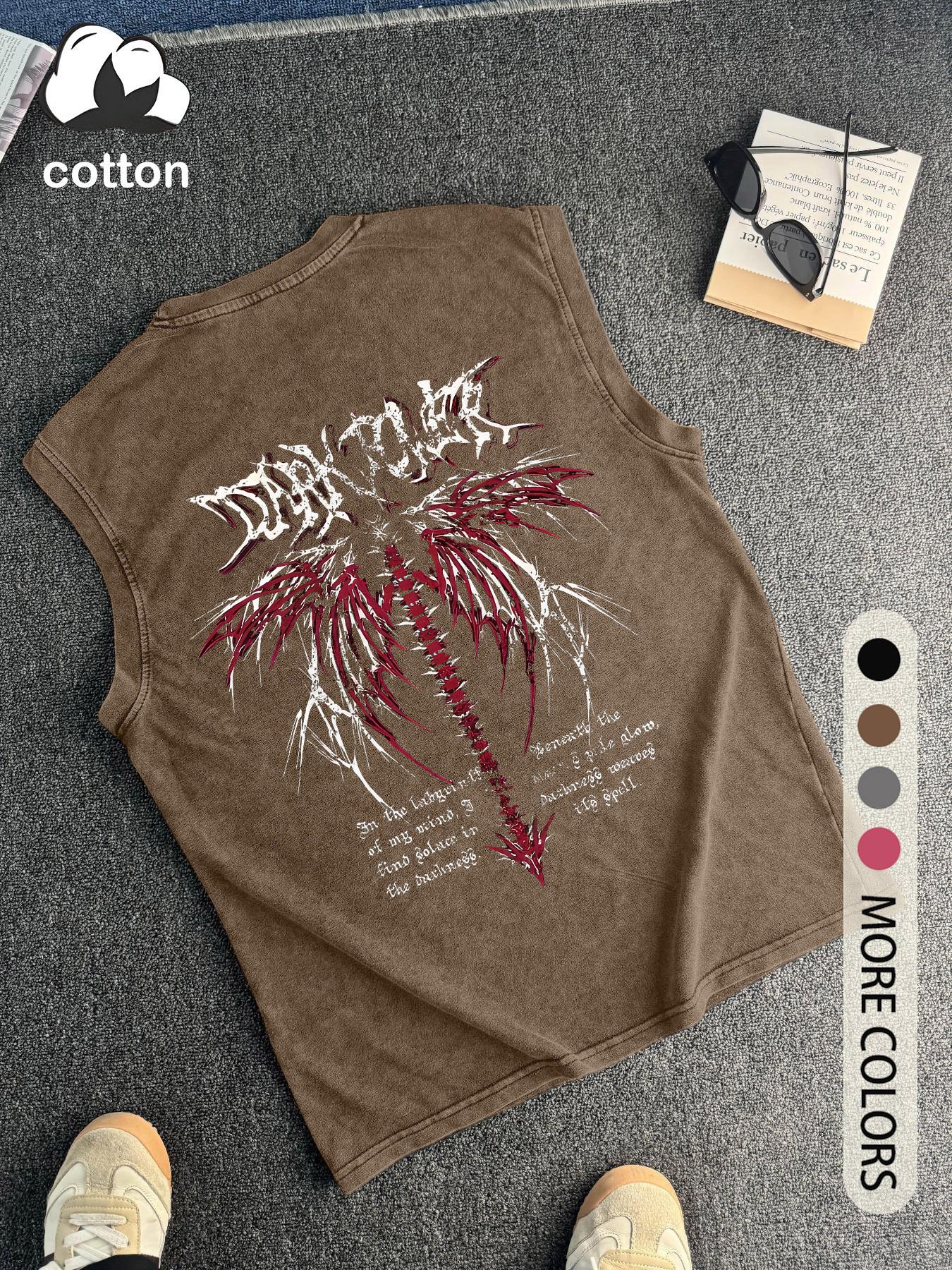 Men's Wing Print Round Neck Knit Tank Top, Regular Fit Casual Fashion Sleeveless Top for Summer, Men's Clothes for Daily Wear, Socks