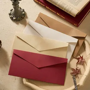 100pcs Vintage Triangle Flip-Top Envelopes, 11cm X 22cm Self-Sealing, Linen Texture, Ideal for Weddings and Valentine's Day