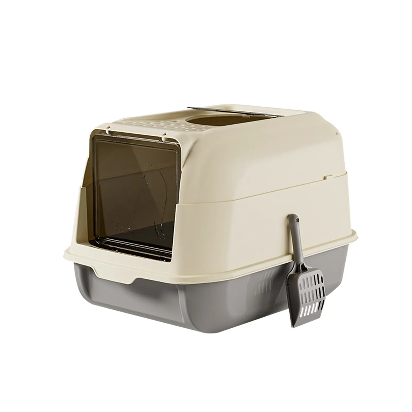 Large Hooded Cat Litter Box with Scoop, Extra Large Covered Kitty Litter Pan, Anti-Jamming Smooth Entry & Exit, Anti-Tracking & Odor Control for Big Cats