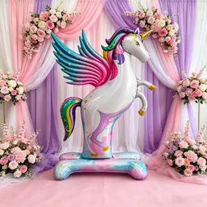 Large Standing Rainbow Wings Unicorn Balloon, Reusable, Easy to Inflate, Perfect for Girl's Birthday Party, Easter, Outdoor Photoshoot Props