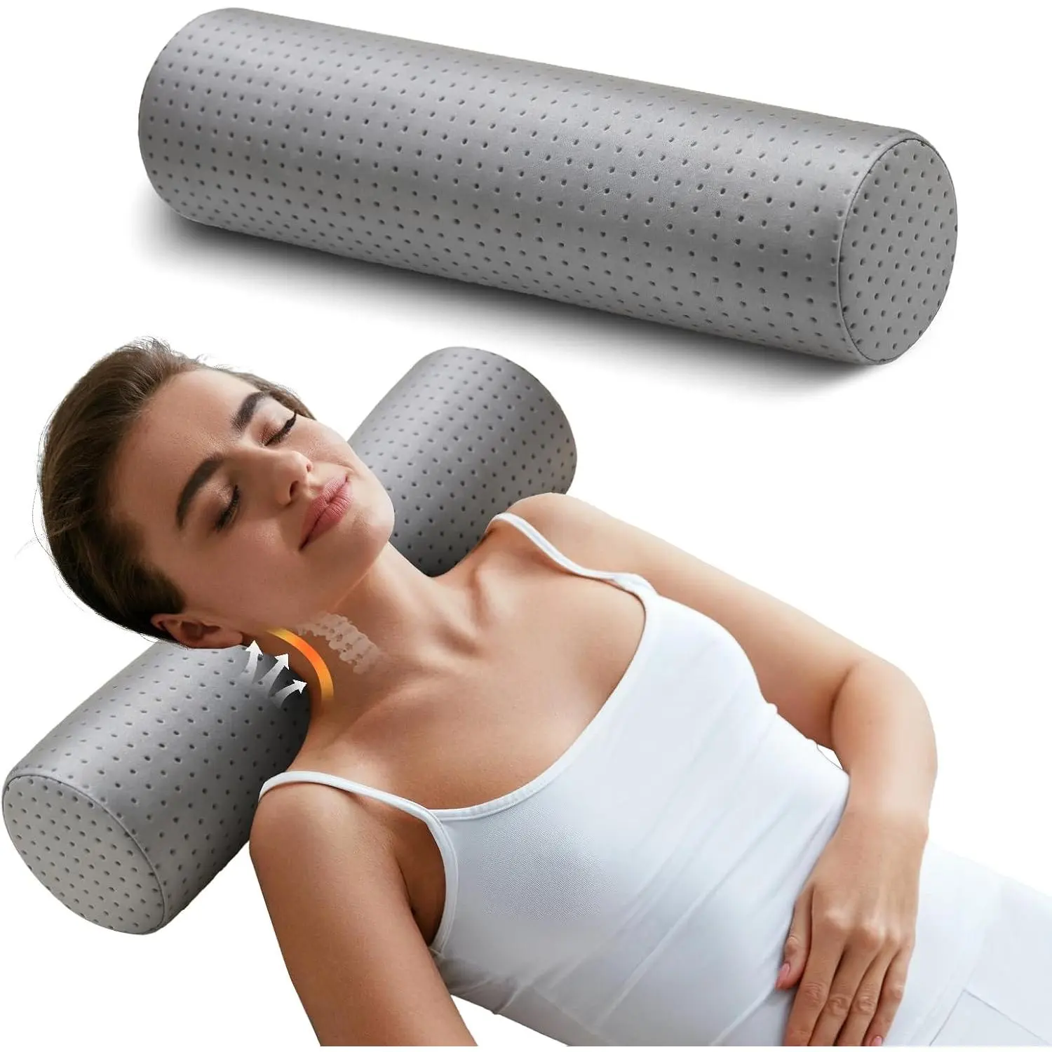 Memory  4" Round Pillow,   Pillow for , Cylinder Cooling Pillows 18"x4",  Roll Pillow for Sleeping, Removable Cover, Cool Grey