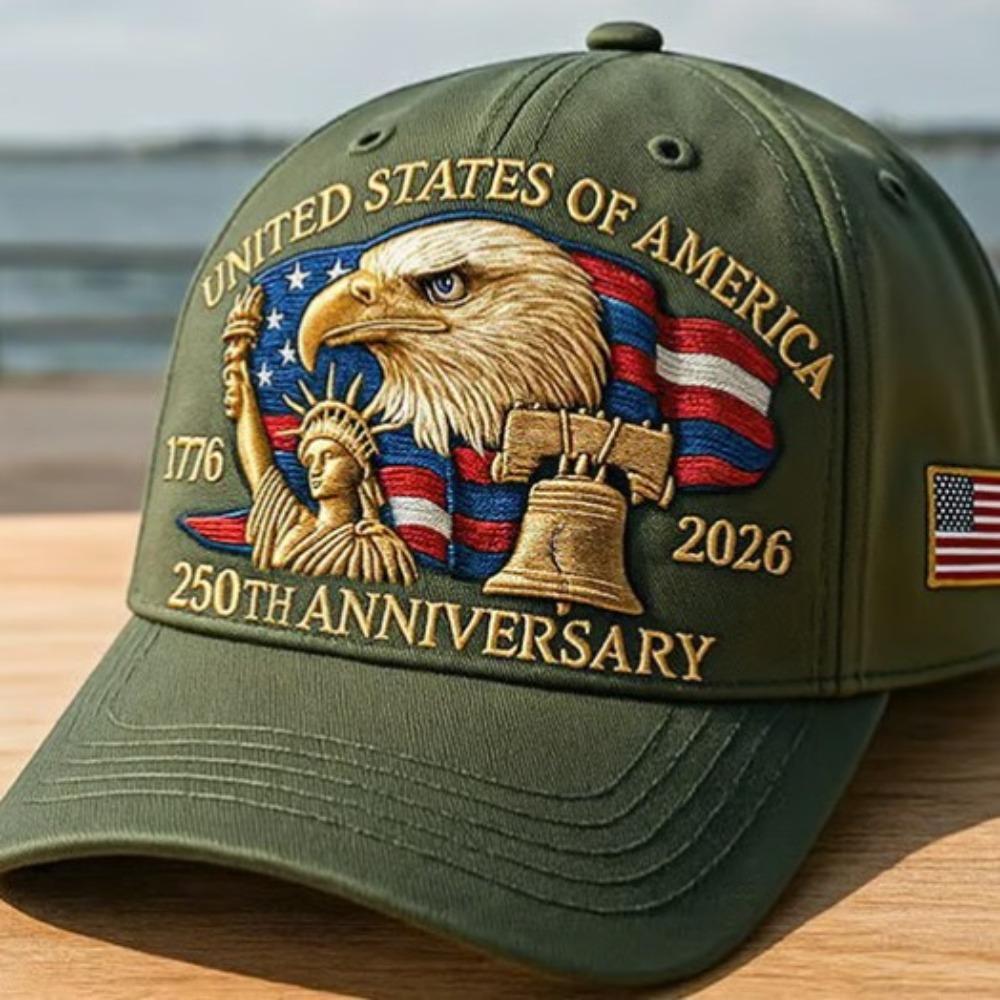 USA 250th Anniversary Eagle Print Hat Unisex Adjustable Washed Cotton Peak Hat Trucker Hats Outdoor Visor Baseball Cap