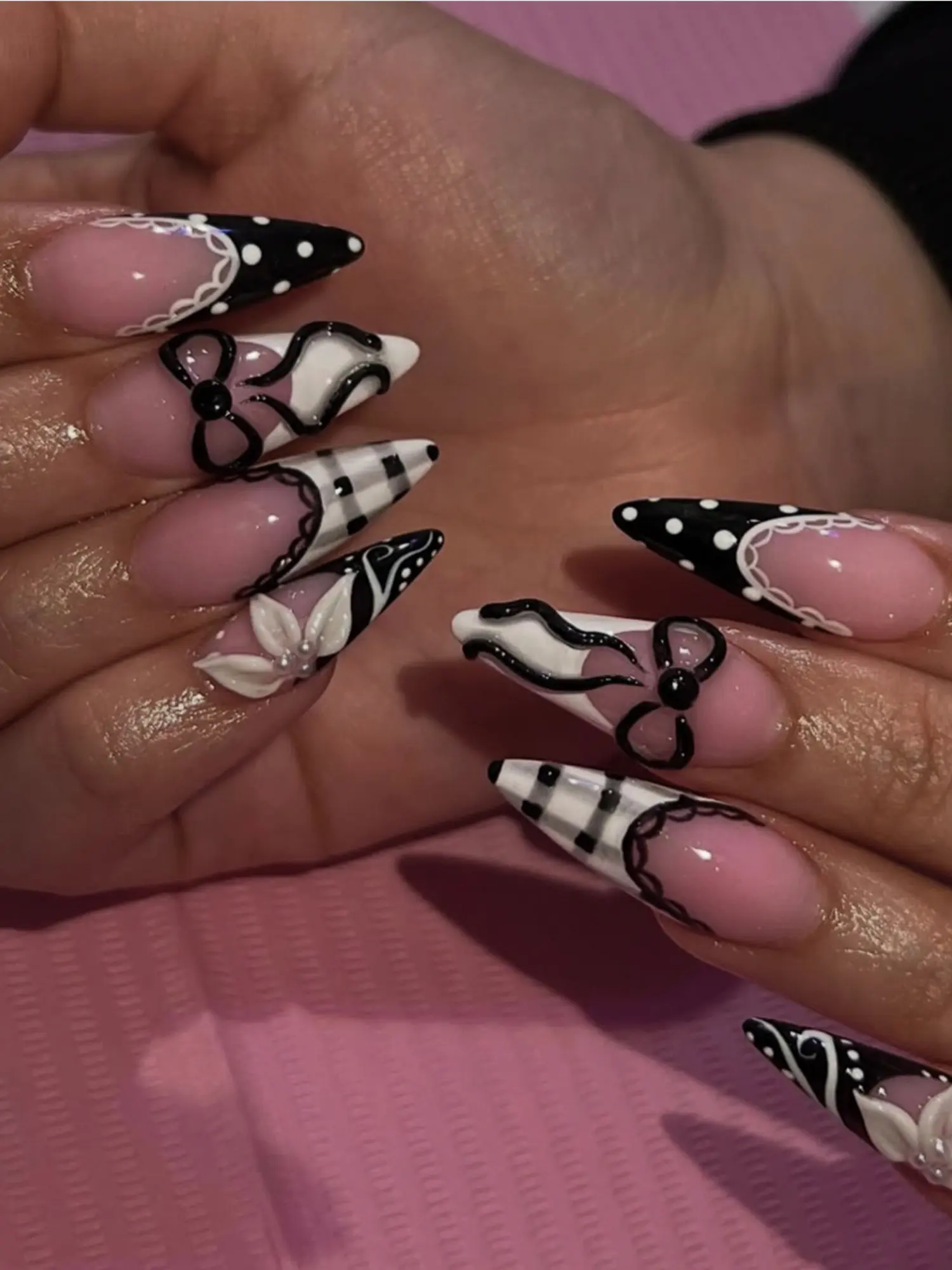 3D Bowknot Nail Art False Nails, French Style Fake Nails, Elegant Plain Design, Resin Material, All Seasons Wear