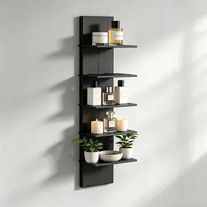 Floating Wall Shelves 5-Tier, Wall Organizer Shelf, White Post Design Space-Saving Modern Storage Unit Decor, No Metal Tubes Easy to Install, Wall Mounted Floating Bookshelf for Bedroom Living Room Organizing