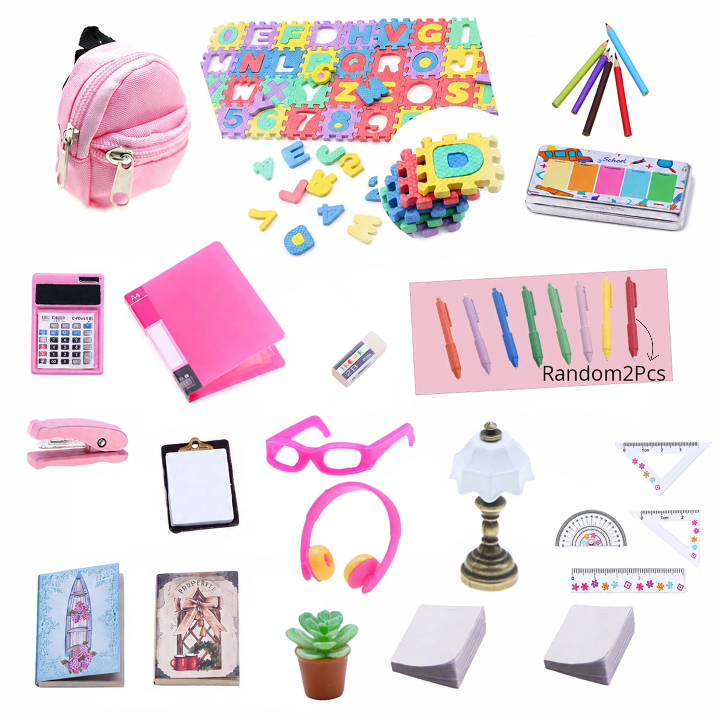 1 Set Mini Simulated Stationery Set, includes books, magazines, file folders, backpack, pens, pencil case and more. Dollhouse Mini Study Supplies, DIY Mini Classroom‑Scene Decor Ornaments, Fun Collectible Miniature Set