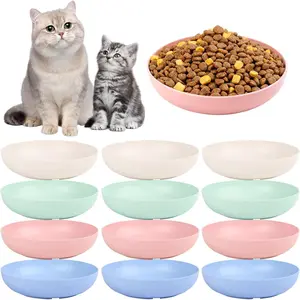 12 Pack Whisker Friendly Shallow Wide Cat Dishes 5.5 Inch Durable Wheat Straw Pet Food Water Bowl for Wet Feeding, Pet Plates for Indoor Outdoor Kittens