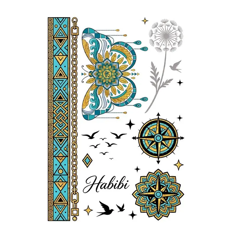 Indian Bohemian Style Tattoo Sticker, Fashionable Non-Toxic Water Transfer Patch, Trendy Body Art Accessory, Easy to Apply